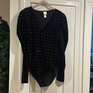Velevt Bodysuit with subtle rhinestone